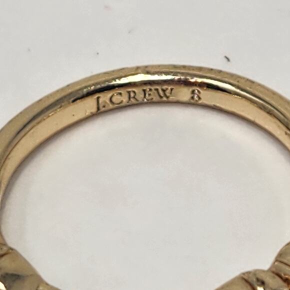 J Crew Gold Tone Clear Crystal Band Cocktail Ring Size 8 Stacking Geometric - Picture 5 of 6